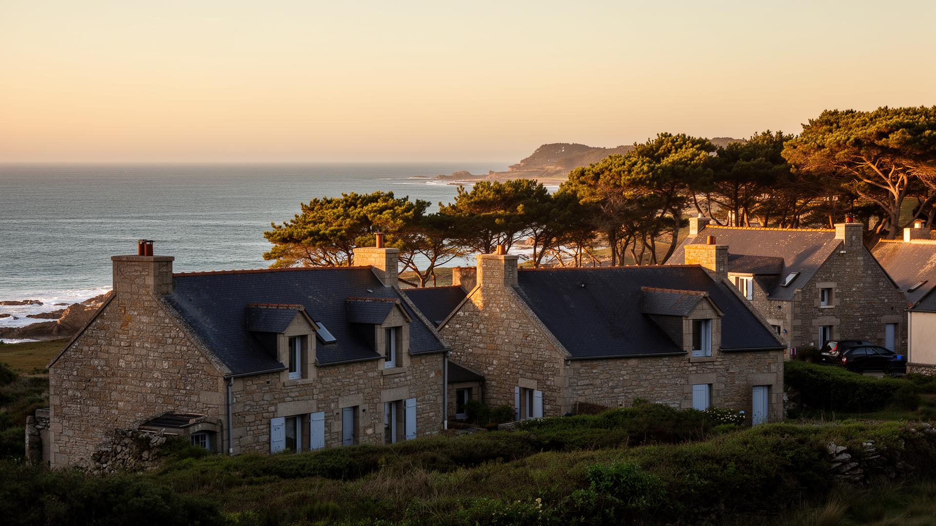 Maisons de pierre de la Presqu'île de Rhuys au coucher du soleil